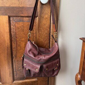 Fossil Brown Pebbled Leather Morgan Traveler Shoulder/Crossbody Bag